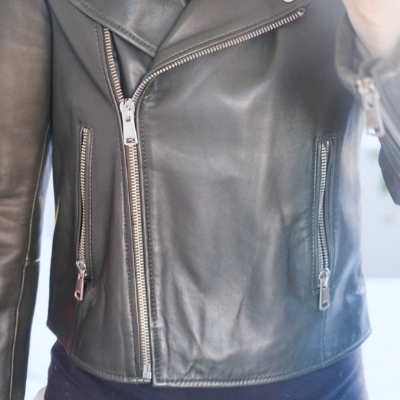 Dark Green Leather Jacket from Reiss - Picture 3 of 6